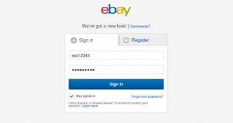 The fake eBay phishing page