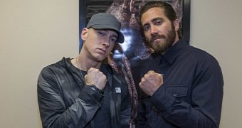 Eminem and Jake Gyllenhaal at the premiere of “Southpaw”