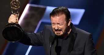 Ricky Gervais does his best to trick audiences into believing he won an Emmy at the 2015 edition