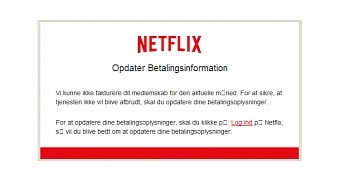 Sample Netflix phishing email delivered to Danish users