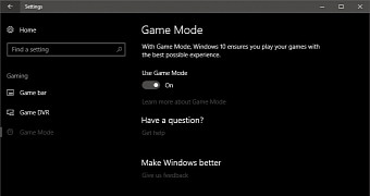 Game Mode settings in Windows 10 Creators Update