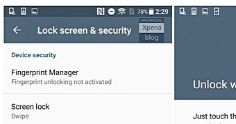 Lock screen and security menu on an Xperia XZ phone
