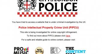 The PIPCU banner that shows up on domain names seized by the UK police force