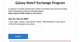 Screenshot of Galaxy Note 7 IMEI check webpage