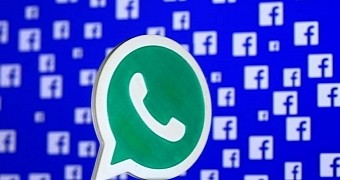 WhatsApp logo with Facebook logo in the background