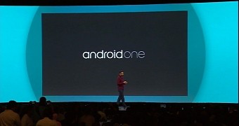 Google's Sundar Pichai presenting the Android One project