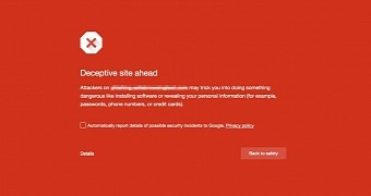 Safe Browsing warning message shown to users