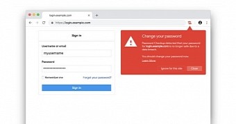 The extension issues a warning when a password is known as compromised
