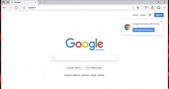 Google loaded in Microsoft Edge on build 15019