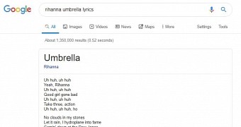 Lyrics on the search results page