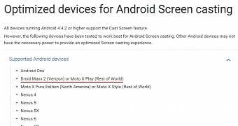 Devices optimized for Android Screen casting