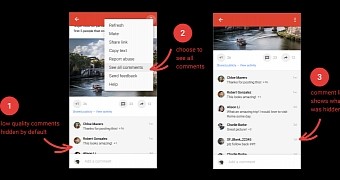 Google+ feature for hiding low-quality comments