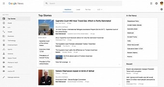 Redesigned Google News desktop website
