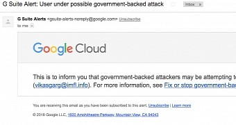 Sample government-backed attack alert