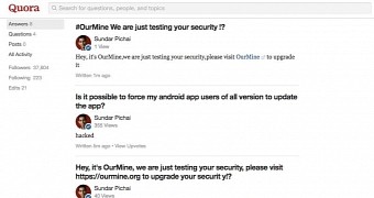 Pichai's hacked Quora profile
