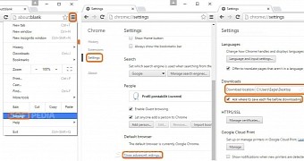 Change the default downloads folder in Chrome