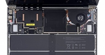 The insides of a Microsoft Surface Laptop