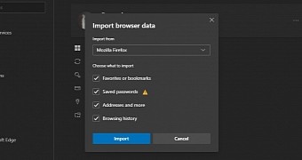 Microsoft Edge import options for Firefox