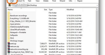 Click Add on the toolbar to create a new archive using WinRAR