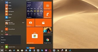 Windows 10 Start menu with power controls available