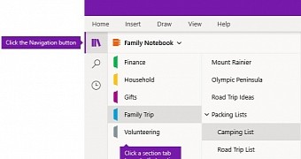 Onenote tabs across the top
