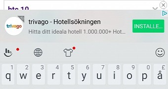 Ads displayed right on the HTC keyboard