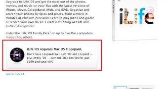 Apple makes sure customers are aware that OS X Leopard is required to run iLife '09