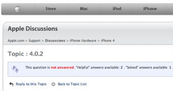 Apple Discussions topic: "4.0.2" - screenshot