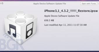 iOS 4.3.2 IPSW file previewed in QuickLook (apparently on a machine running  OS X 10.7 Lion)