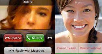 Incoming call on iOS 6 (left) and iOS 7