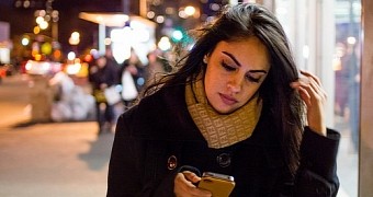 Woman using iPhone