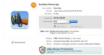 Buckshot iPhone app on auction (eBay)