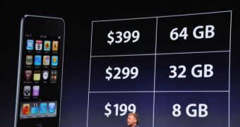 iPhone storage capacities presented by Apple's Phil Schiller (cropped)