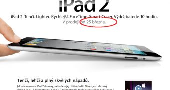 iPad 2 availability listed on Apple.com/cz