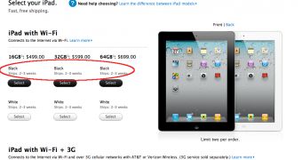 iPad 2 shipments listed as 2-3 weeks at Apple's online store