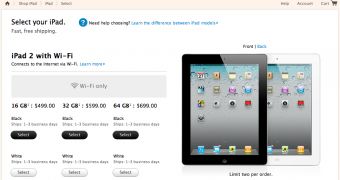 Screenshot of Apple's onlin store - iPad orders