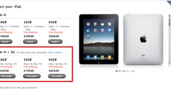 Screenshot of Apple's online store iPad listings