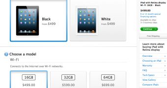 iPad 4 model selector on Apple's online store