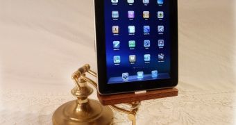 The steampunk-looking iPad holder from Etsy