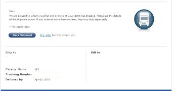 Apple shipment notification (screenshot)