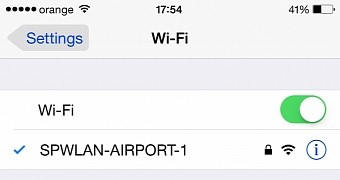 Wi-Fi menu in iOS 8