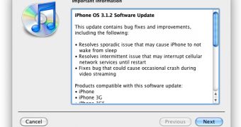 iTunes showing the availability of an iPhone software update