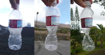Atmospheric pressure effects demoed on a plastic bottle