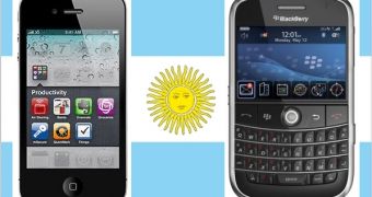 Argentinian flag, iPhone 4 and BlackBerry Bold 9900
