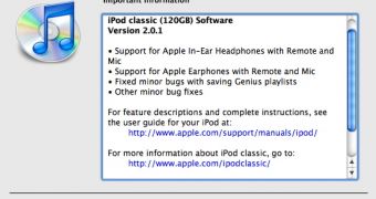 iPod classic software update 2.0.1 notification screenshot