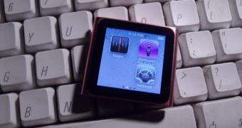 Hacked iPod nano 6th generation sitting on a keyboard