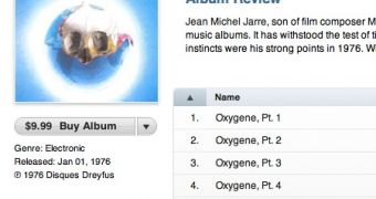 iTunes Store listing Jean Michel Jarre's flagship album, Oxygene - Preview All button highlighted