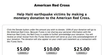 A screenshot of the iTunes page set up for customers eager to donate money and help Haiti earthquake victims