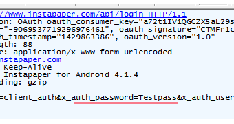 Instapaper username and password intercepted in MitM attack