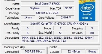 CPU-Z screenshot showing the insane speed of the Skylake CPU